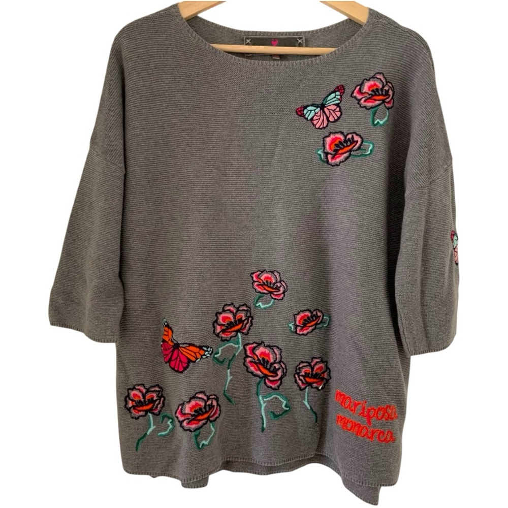 LIEBLINGSSTUCK Gray Knitted Sweater With Floral and Butterfly Embroidery Size M.